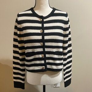 a new day Black and White Striped Nautical Knit Sweater Cardigan Size Small